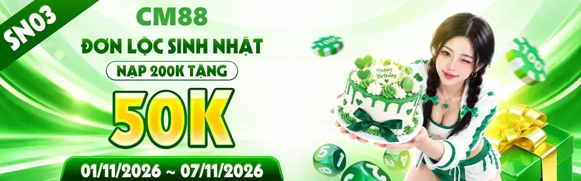 nhà cái CM88 chào mừng sinh nhật bằng chương trình quà tặng đa dạng cùng nhiều phần thưởng thú vị.